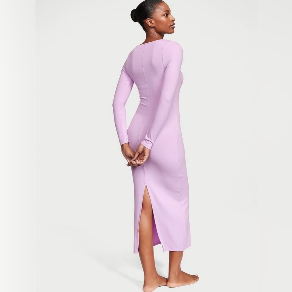 Victoria's Secret Medium Ribbed Modal Long Sleeve Slip Dress Violet Sugar- NWT